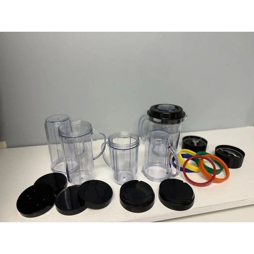 Magic Bullet MB1001 Replacement Parts Lot - Cups, Pitcher, Blades, Lids & Rings